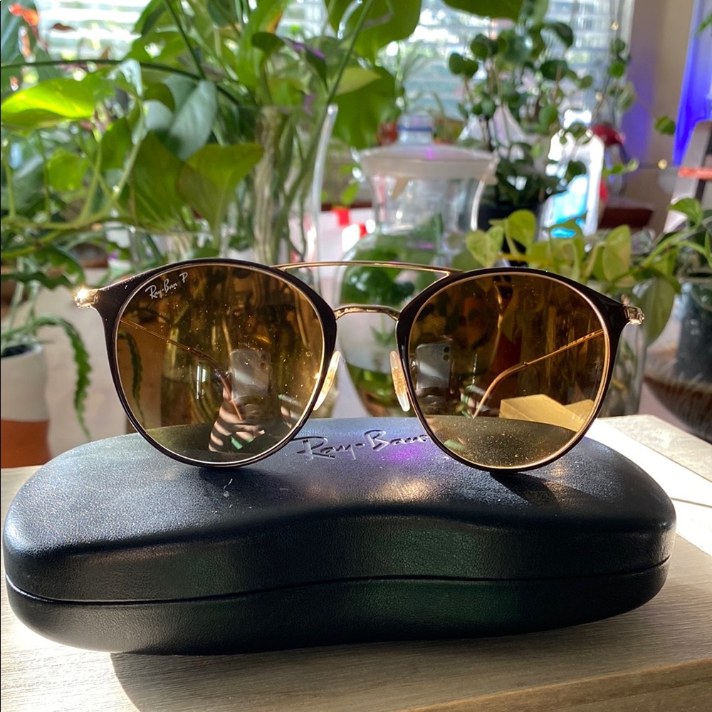 Ray-Ban Women's Sunglasses with Gold Frame and Brown Lenses